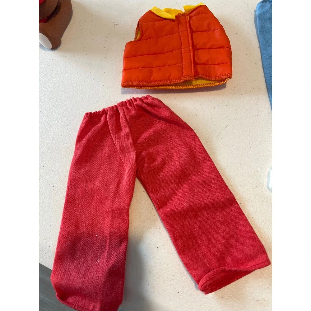 Vintage 18 Inch Doll Clothes Set Orange Puffer Vest Red Pants White Knit Sweater